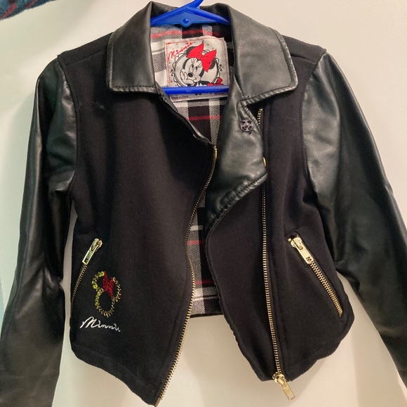 Girls Small (4T) Disney Minnie Mouse Biker Style Jacket Faux Leather EUC - Picture 2 of 14
